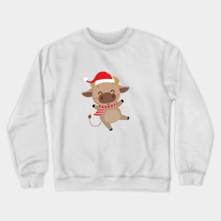Cow Reindeer Hat Santa Christmas Lights Crewneck Sweatshirt